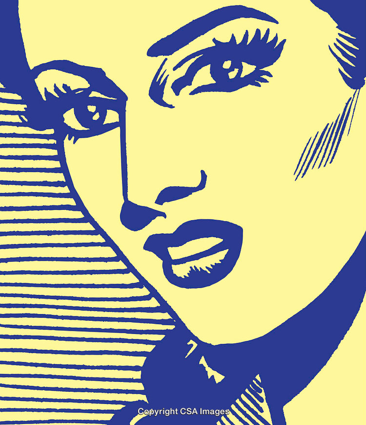 Pop Art Illustration of Woman's Face With Bold Colors and Stylized Lines