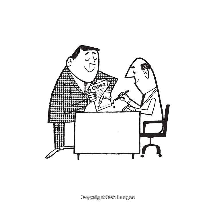 Illustration of Business Agreement Between Two Individuals at a Desk