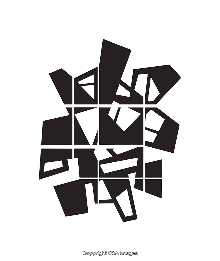 Abstract Black and White Geometric Composition with Fragmented Shapes