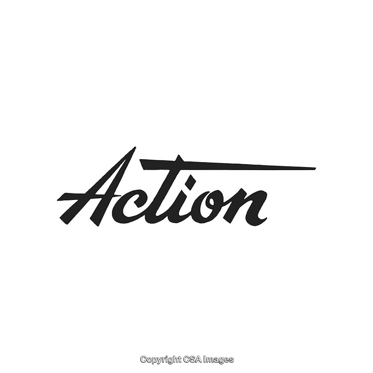 Stylized Action Text Logo Design with Dynamic Typeface and Sharp Cursor Detail