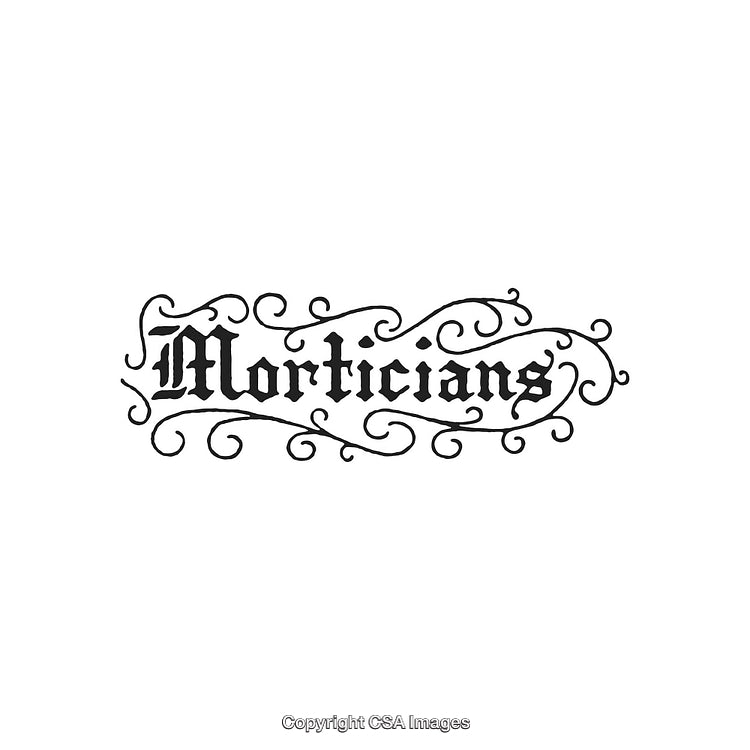 Ornate Design with Decorative Flourishes Featuring the Word 'Morticians'