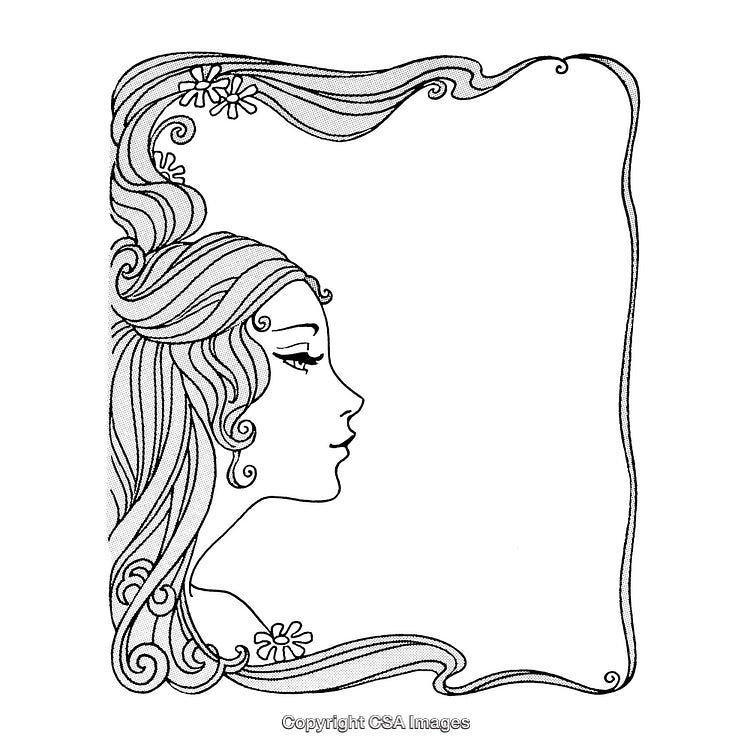 Art Nouveau Style Woman in Decorative Hair Frame Illustration