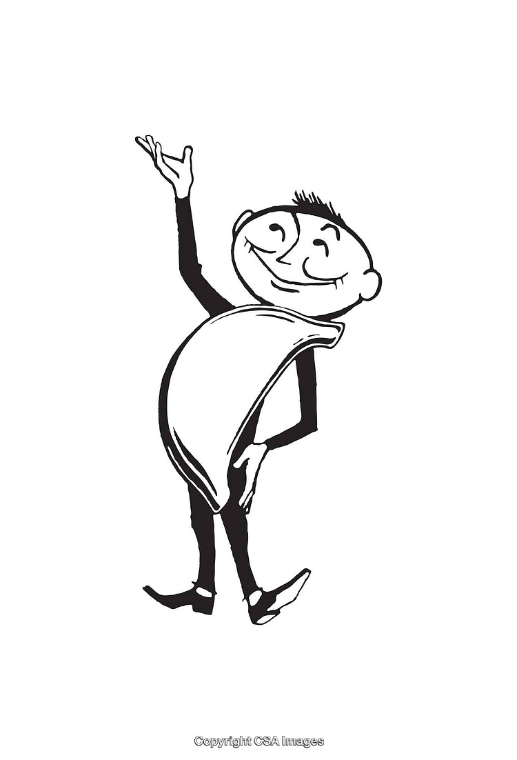 Illustration of a Cheerful Character in Black and White Line Art