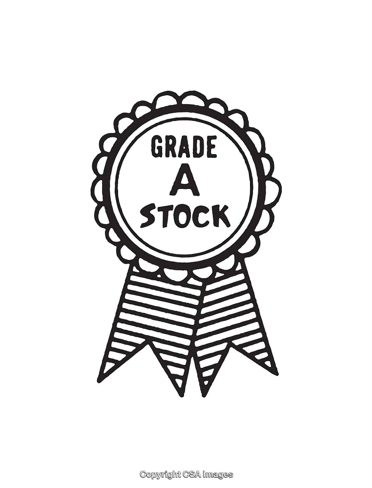 Black and White Line Art of Grade A Stock Award Ribbon