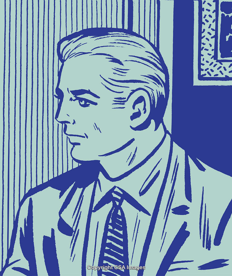 Vintage Style Illustration of Businessman in Profile with Retro Aesthetic