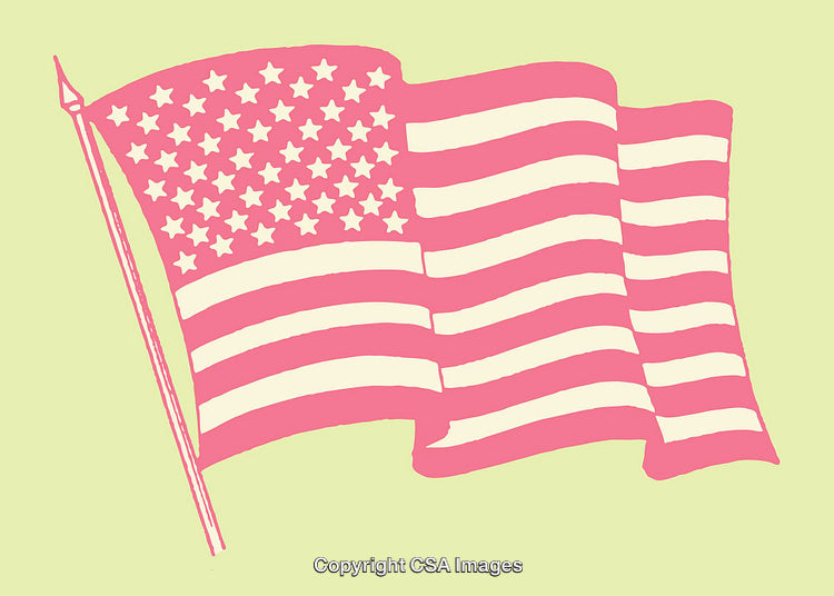 Vibrant Line Art Illustration of the American Flag in Pink and Cream