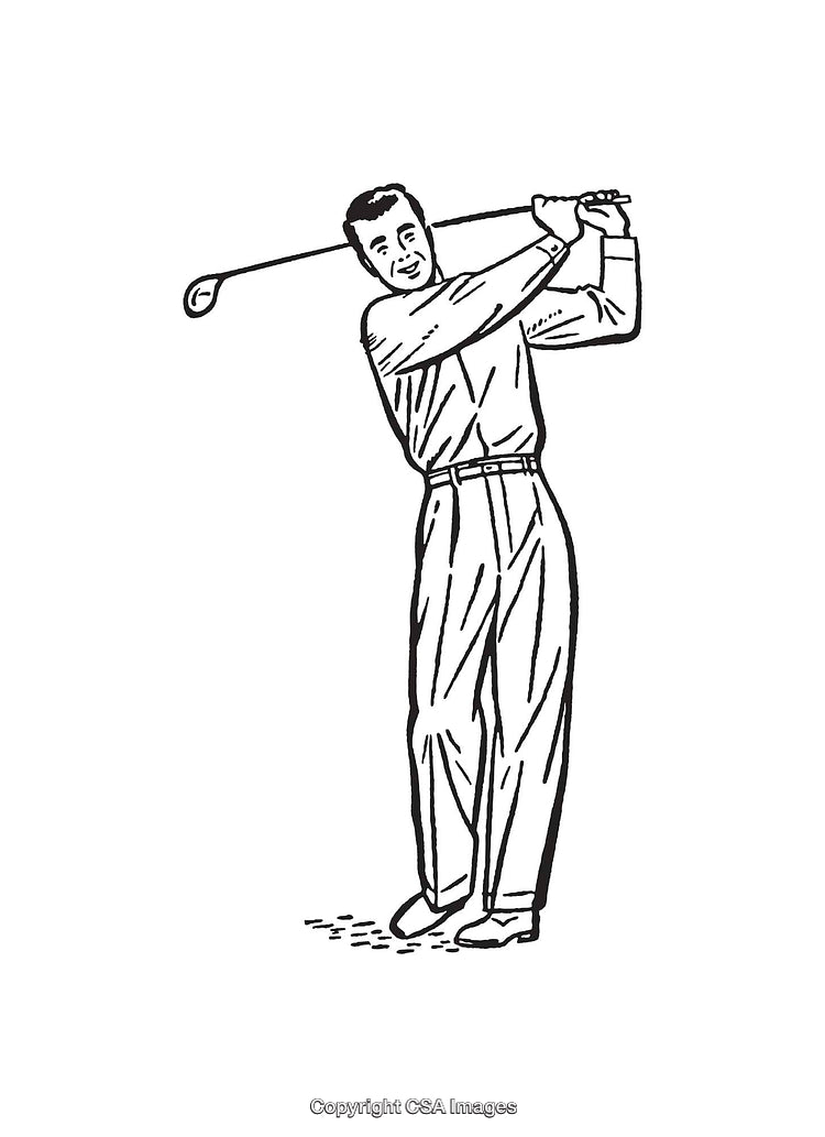 Black and White Vintage Illustration of a Man Swinging a Golf Club