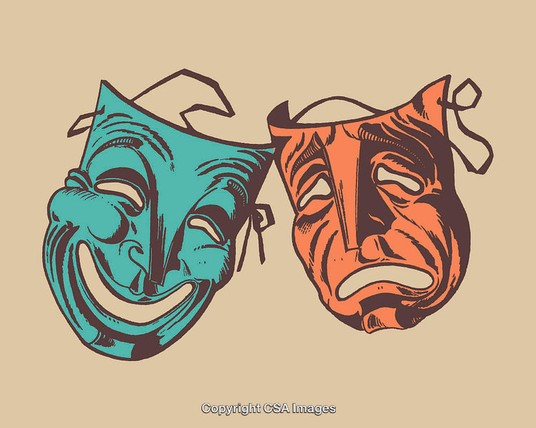 Colorful Comedy and Tragedy Masks Representing Theater Arts