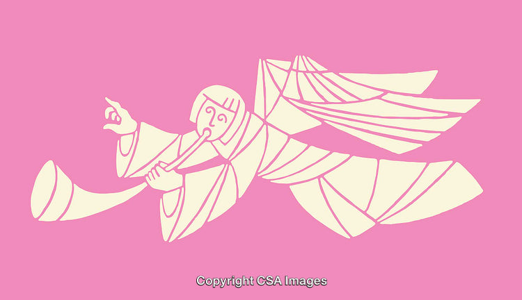 Abstract Line Art Illustration of Angel Blowing Trumpet in Pastel Tones