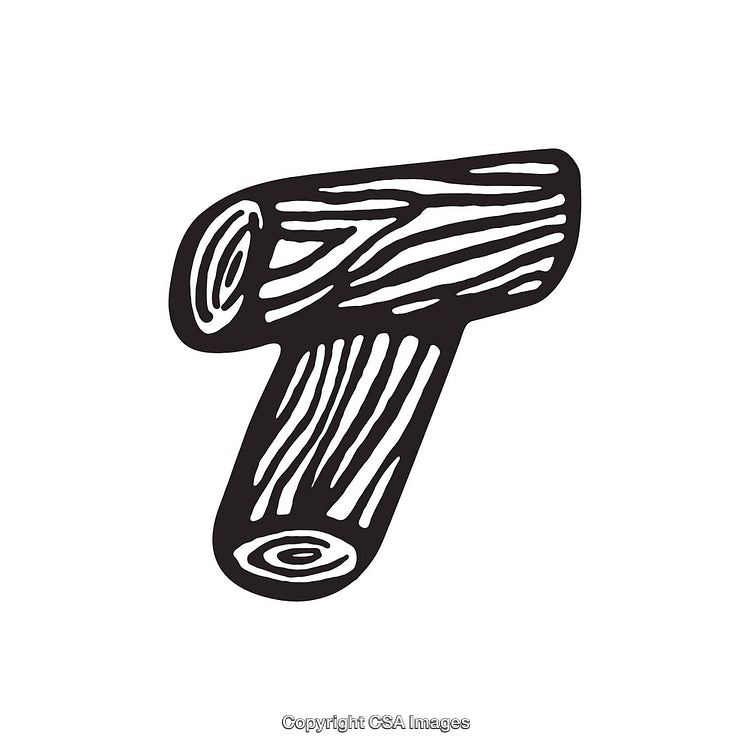 Illustration of Wooden Textured Letter T in Black and White Design