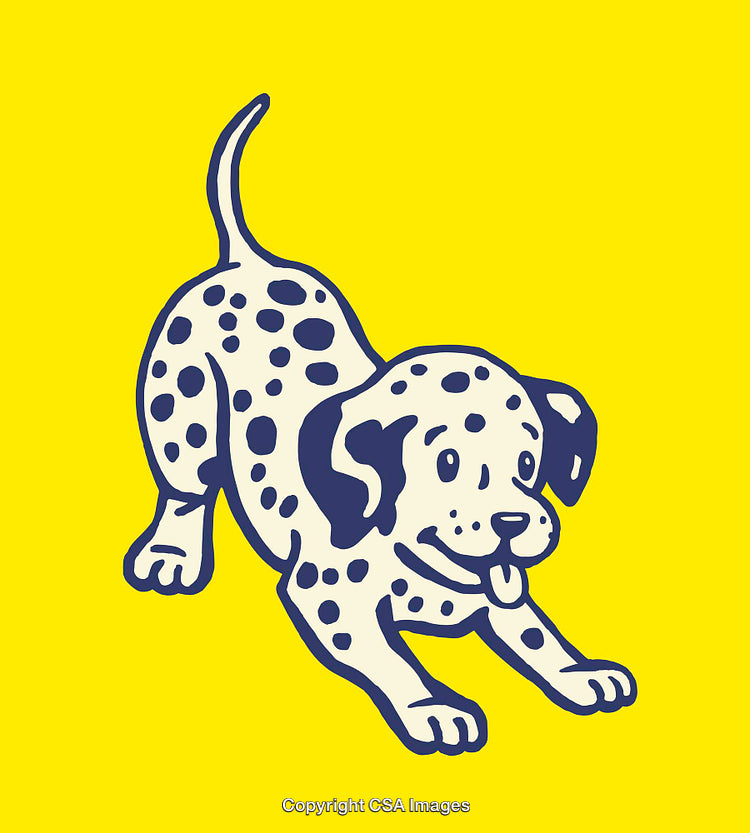 Playful Dalmatian Puppy Illustration on Bright Yellow Background