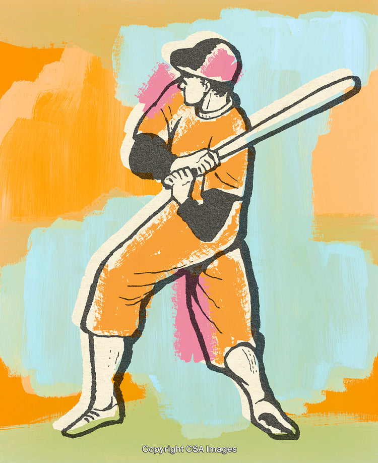 Colorful Abstract Illustration of a Baseball Player Ready to Swing