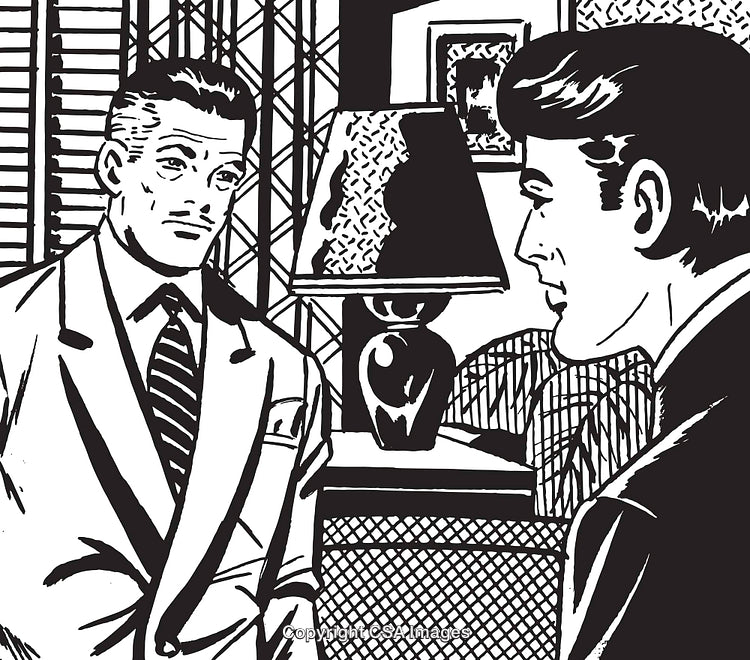 Vintage Illustration of a Business Discussion Between Two Professionals in an Office