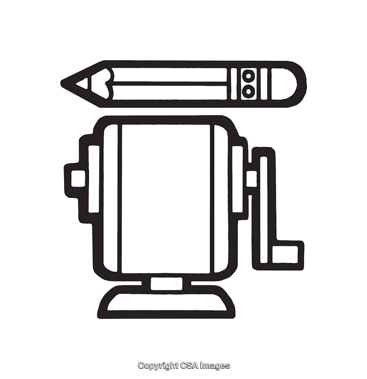 Black-and-White Line Art of Pencil and Sharpener Illustration