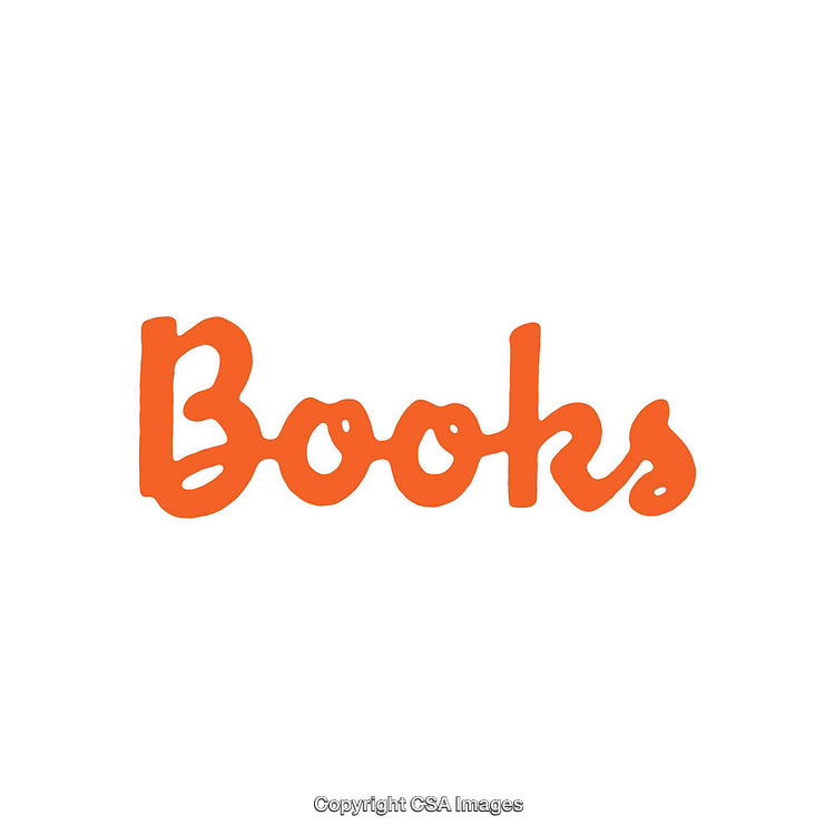 Bright Orange Handwritten Typography Word 'Books' on White Background
