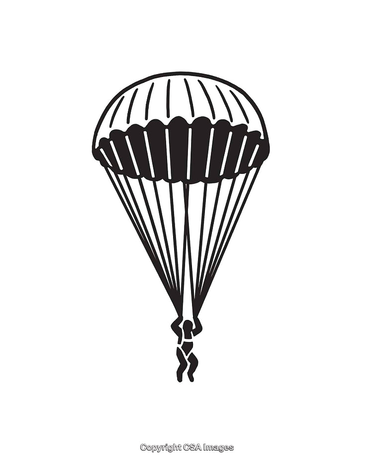 Parachutist Illustration Depicting a Skydiver in Simplistic Black and White Style