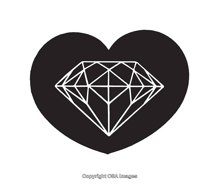 Elegant Black and White Line Art of a Diamond Inside a Heart