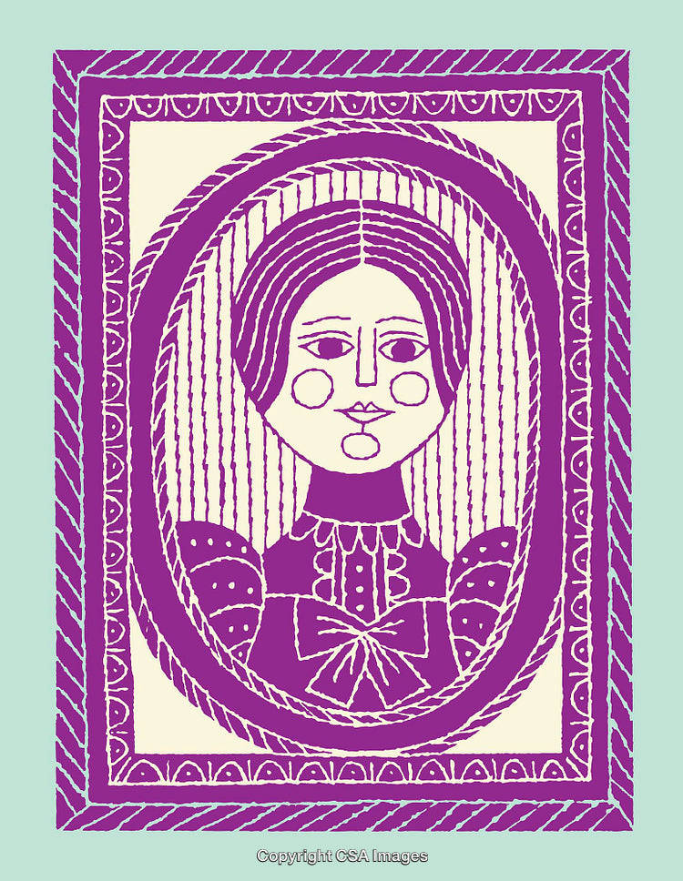 Colorful Abstract Portrait Line Art Depicting a Woman in a Decorative Frame