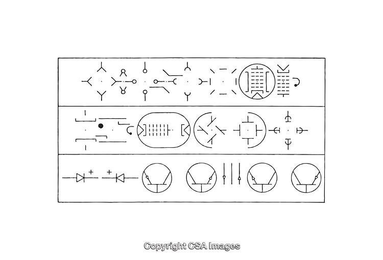 Detailed Black and White Diagrams of Electronic Circuits and Components