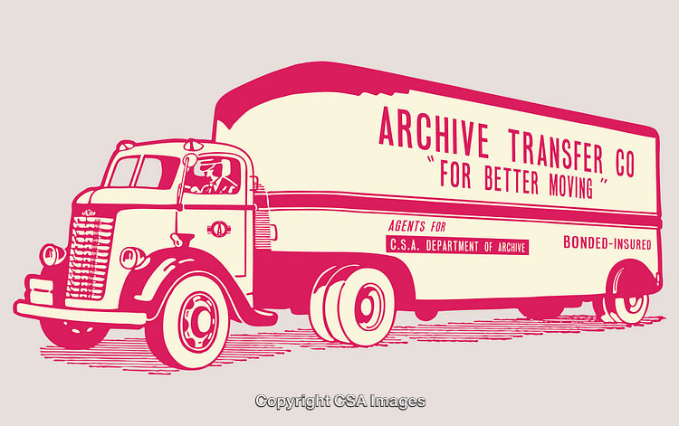 Retro Moving Truck Illustration with Archive Transfer Company Branding