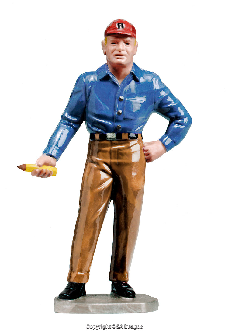Plastic Toy Figurine Holding Pencil in Uniform with Red Cap
