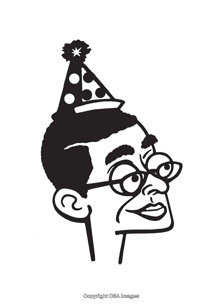 Black And White Party Hat Line Art Illustration Depicting a Joyful Expression