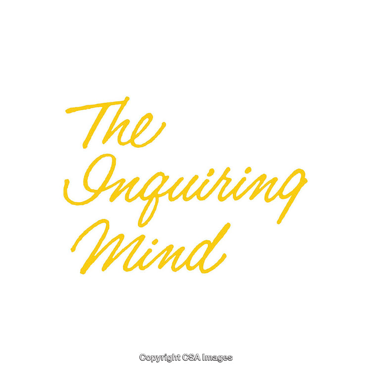 Yellow Handwritten Text Art on White Background Symbolizing Inquisitive Thought