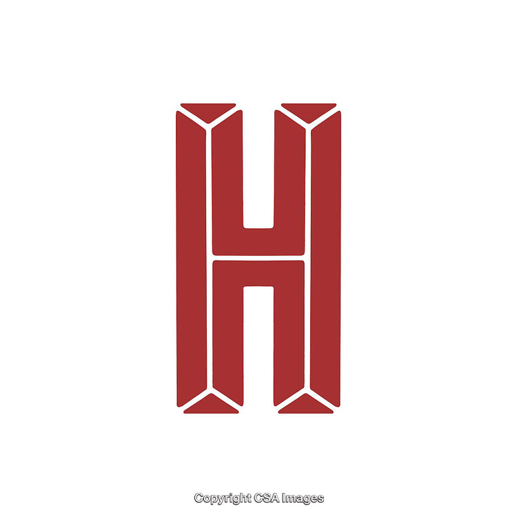 Decorative Red Letter H with Geometric Design on White Background