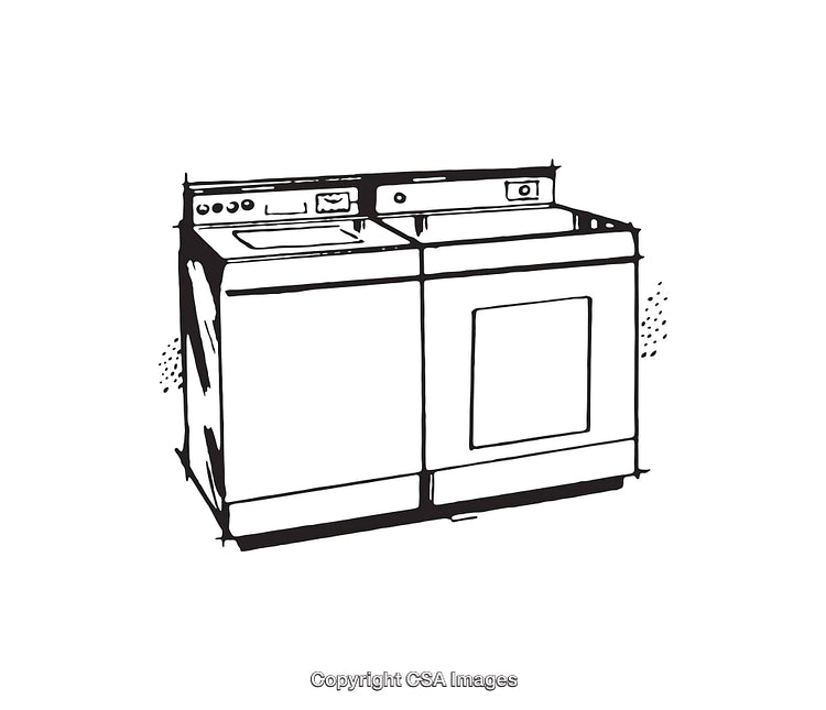 Black and White Line Art Illustration of a Washer and Dryer Set