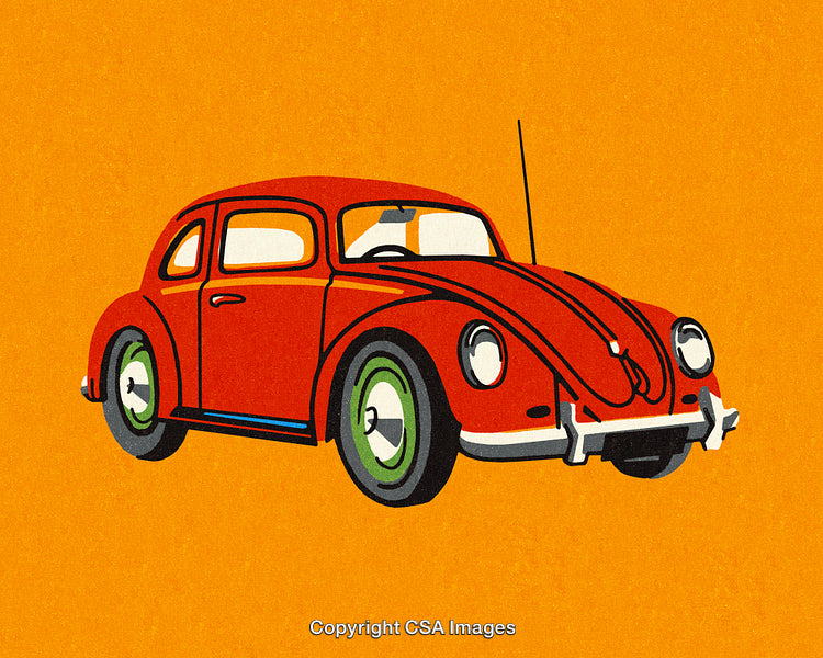 Retro Styled Illustration of a Classic Red Car on Orange Background