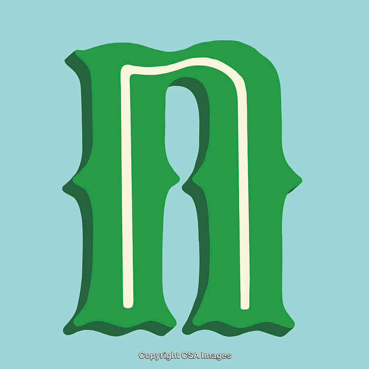 Bold Stylized Green Letter N Against Light Blue Background