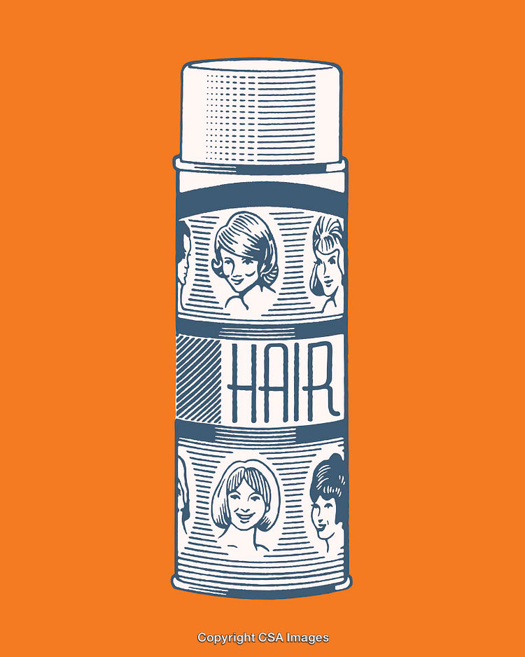 Vintage Hair Product Illustration with Typography on Orange Background