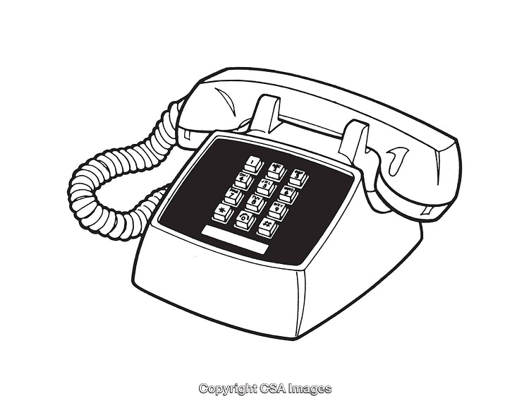 Retro Rotary Telephone in Black and White Line Art Style