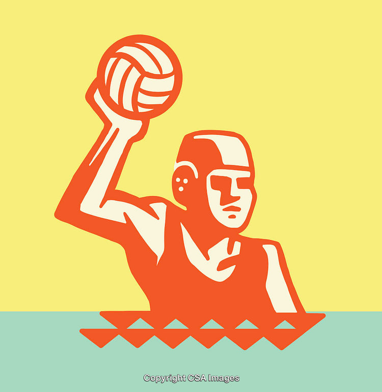 Water Polo Player Holding Ball in Colorful Line Art Illustration