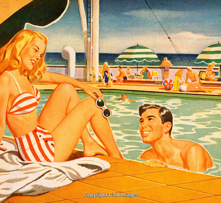 Retro Summer Cruise Scene With Lively Poolside Atmosphere