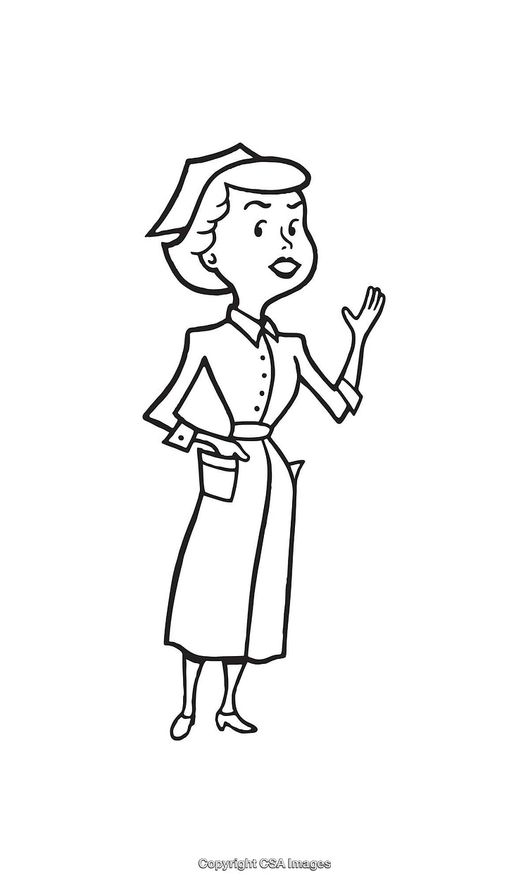 Retro Style Nurse Character in Line Art Illustration Design