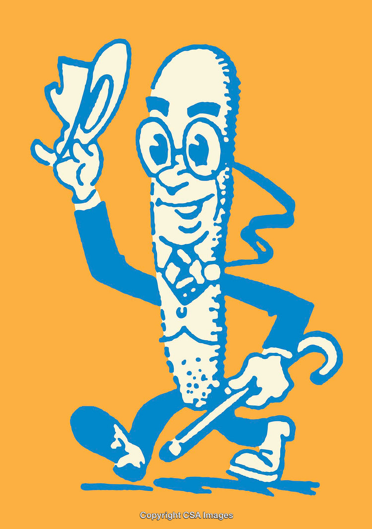 Playful Illustration of a Cheerful Gentleman Baguette Wearing Glasses and a Hat