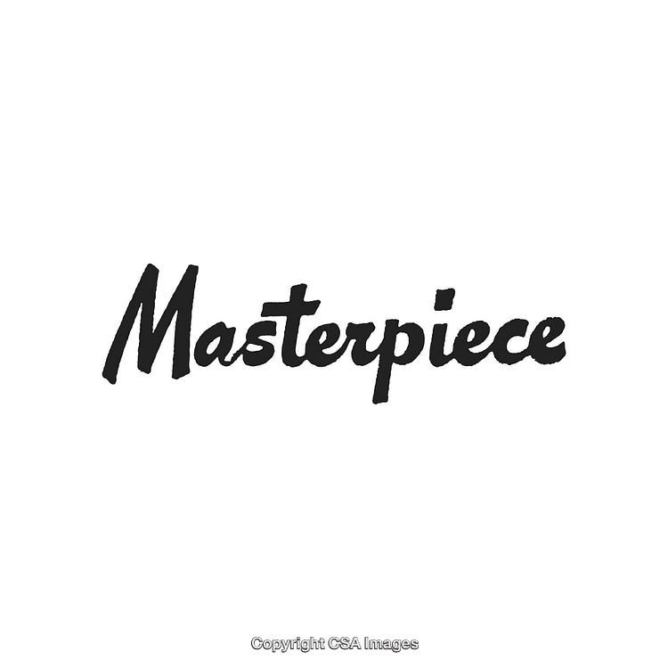 Stylized Calligraphy Featuring the Word Masterpiece in Black on White