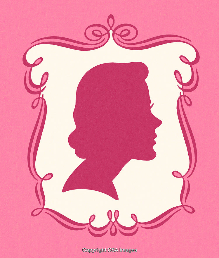 Pink Silhouette of a Woman With Ornate Decorative Floral Frame