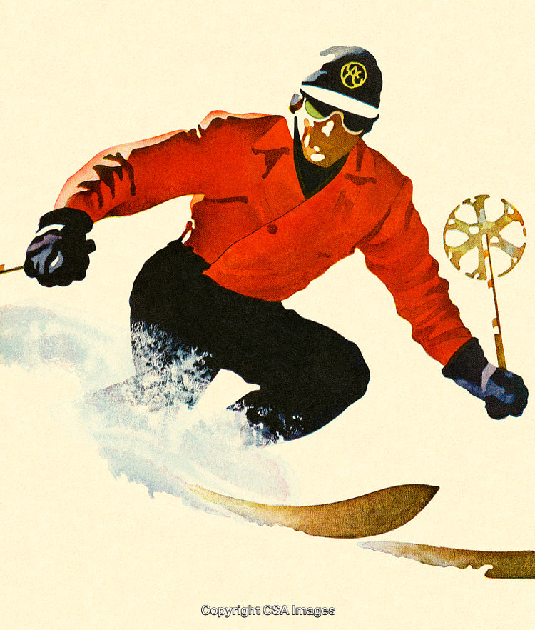 Vintage Ski Scene Featuring a Skilled Skier in Motion
