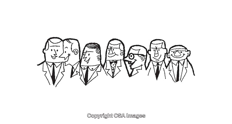 Black and White Line Art of Group in Professional Attires