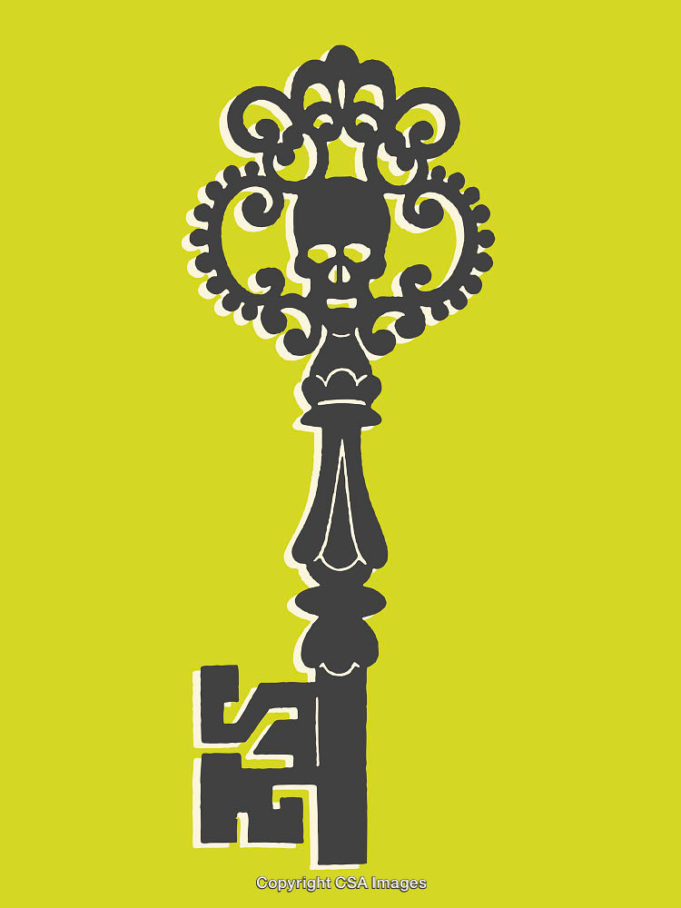 Elegant Ornamental Key Illustration in Bold Color Palette