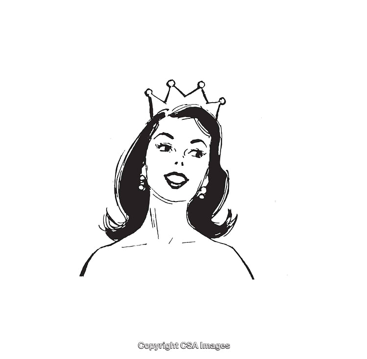 Elegant Line Art Illustration of a Woman Wearing a Crown