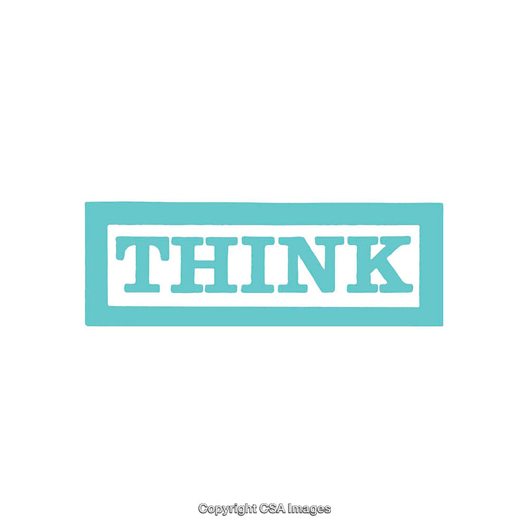 Illustration Featuring the Word THINK Inside a Blue Rectangular Design