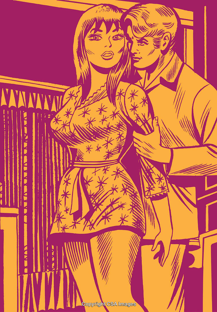 Vintage Pop Art Style Illustration of Dramatic Scene With Two Figures