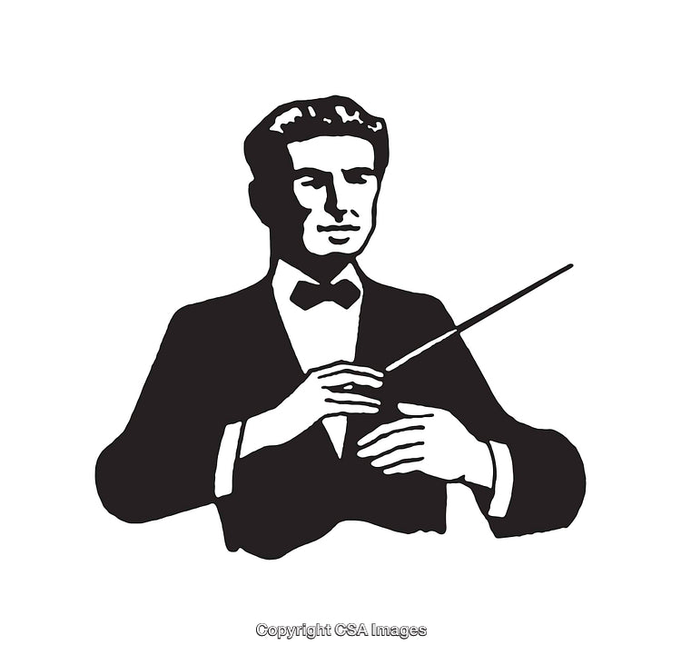 Black and White Illustration of a Conductor with Baton
