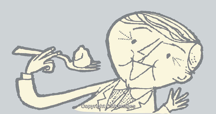 Stylized Cartoon Illustration of a Person Holding a Spoon with Food