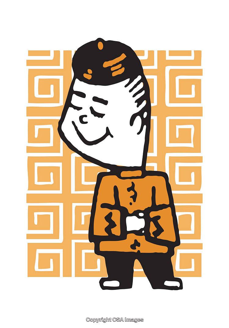 Retro Styled Illustration of a Smiling Character with Pattern Background