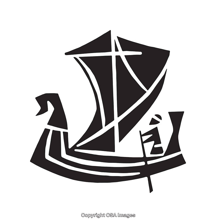 Black and White Abstract Viking Ship Icon Design