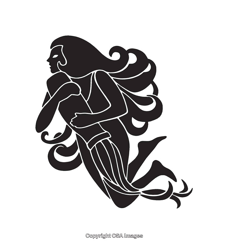 Stylized Black and White Illustration of Aquarius Zodiac Sign Figure